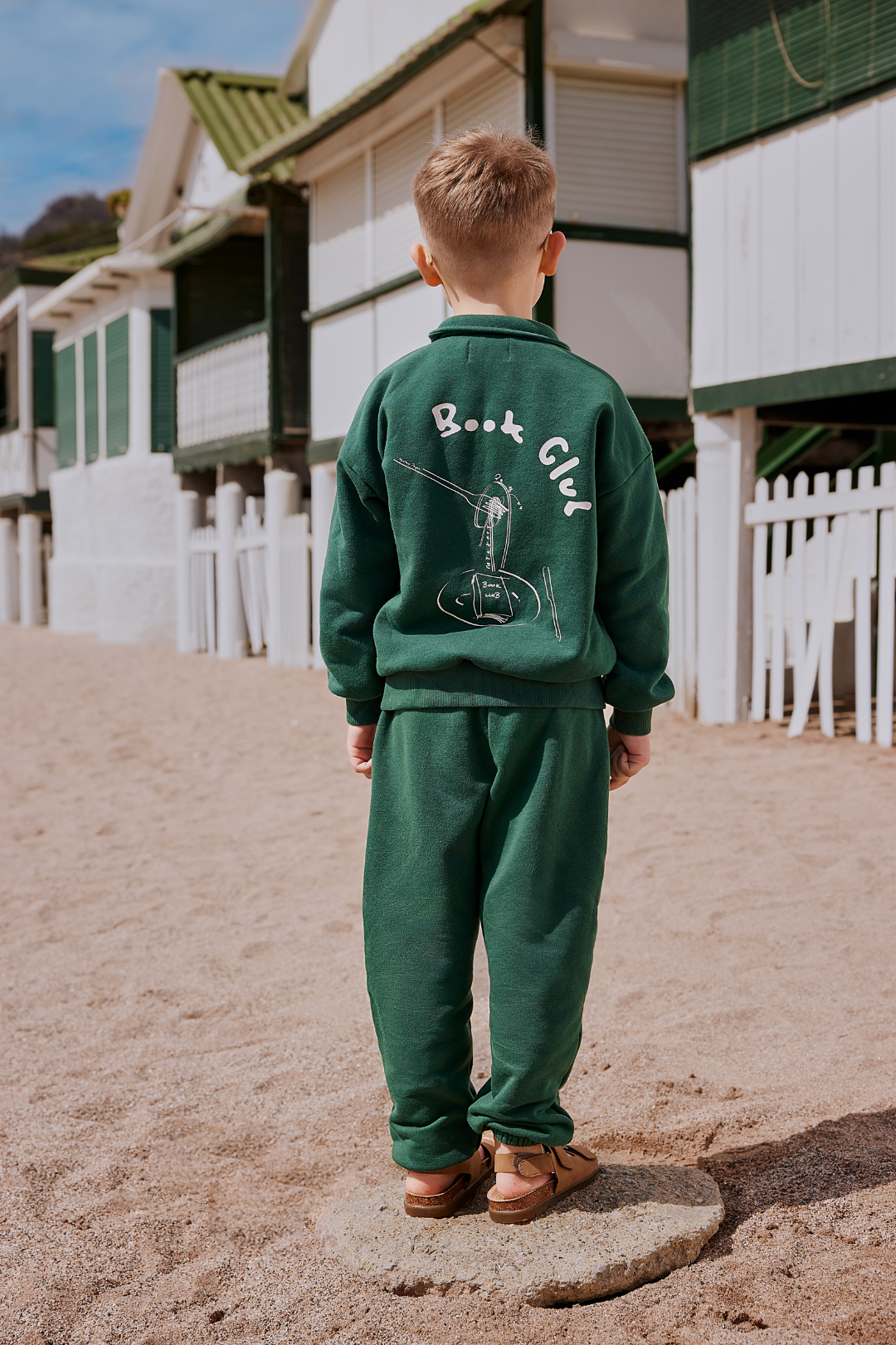 Children Sweatshirt With Zip - Green/White