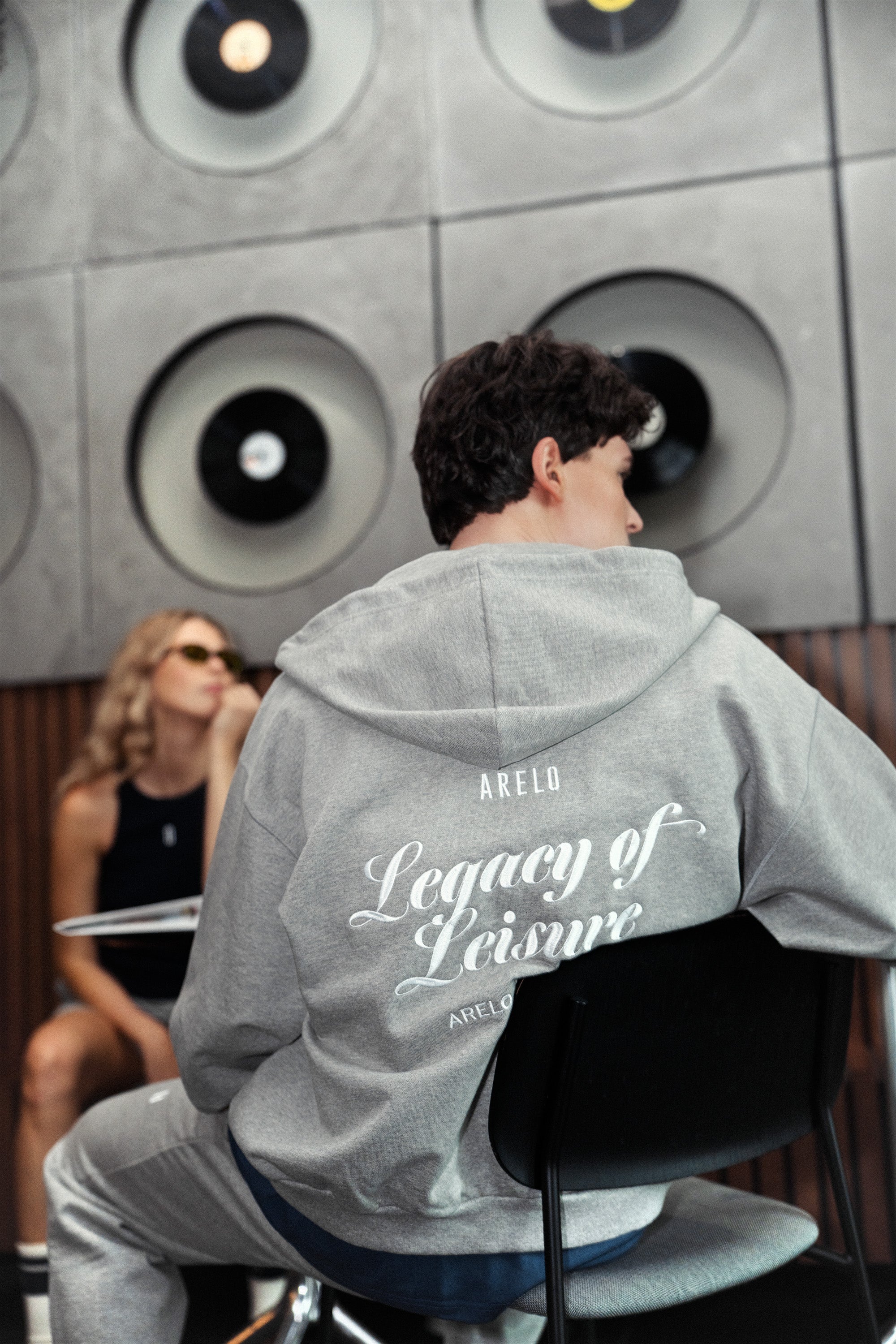 Serif Zip Hoodie Unisex - Grey/White