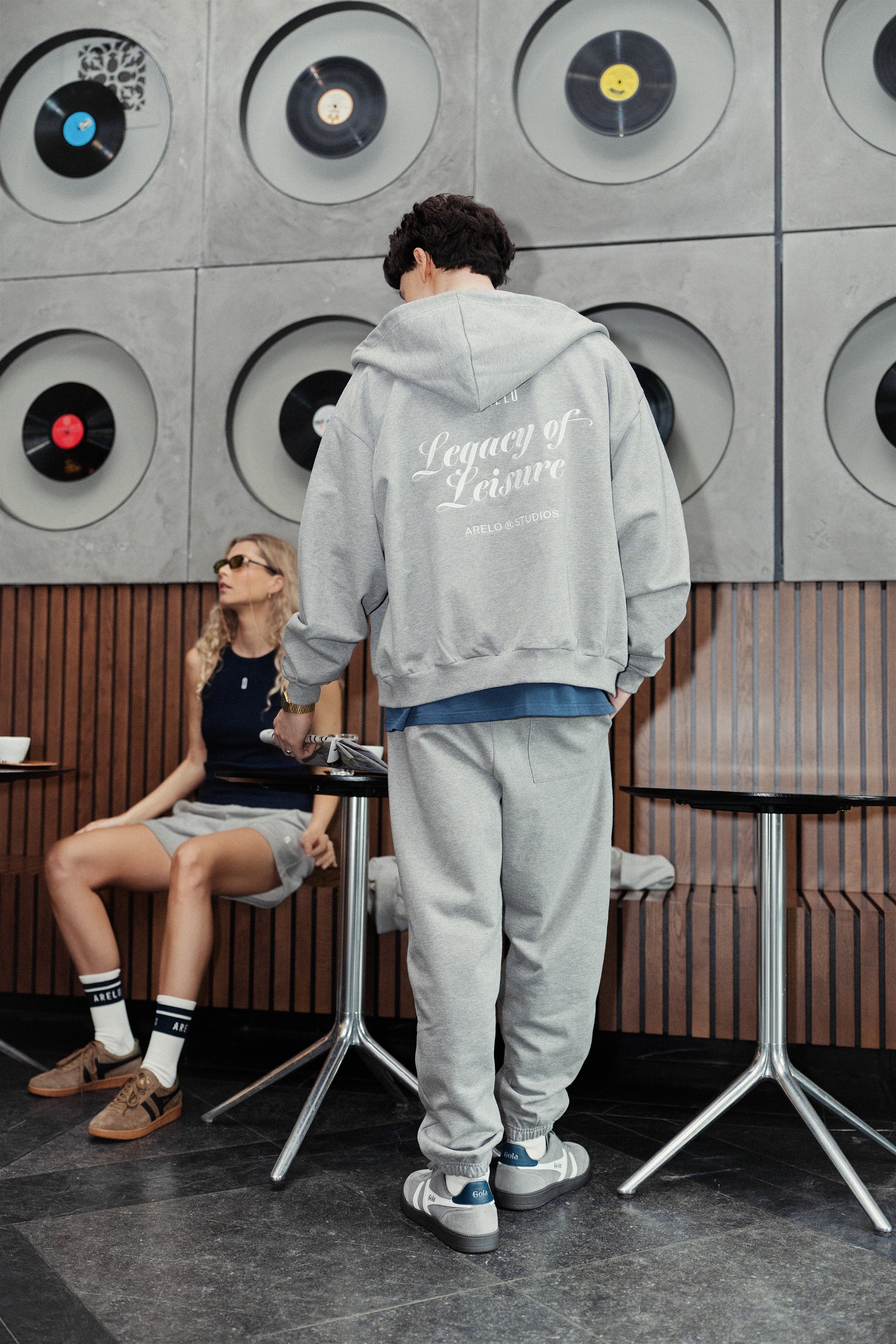 Serif Zip Hoodie Unisex - Grey/White