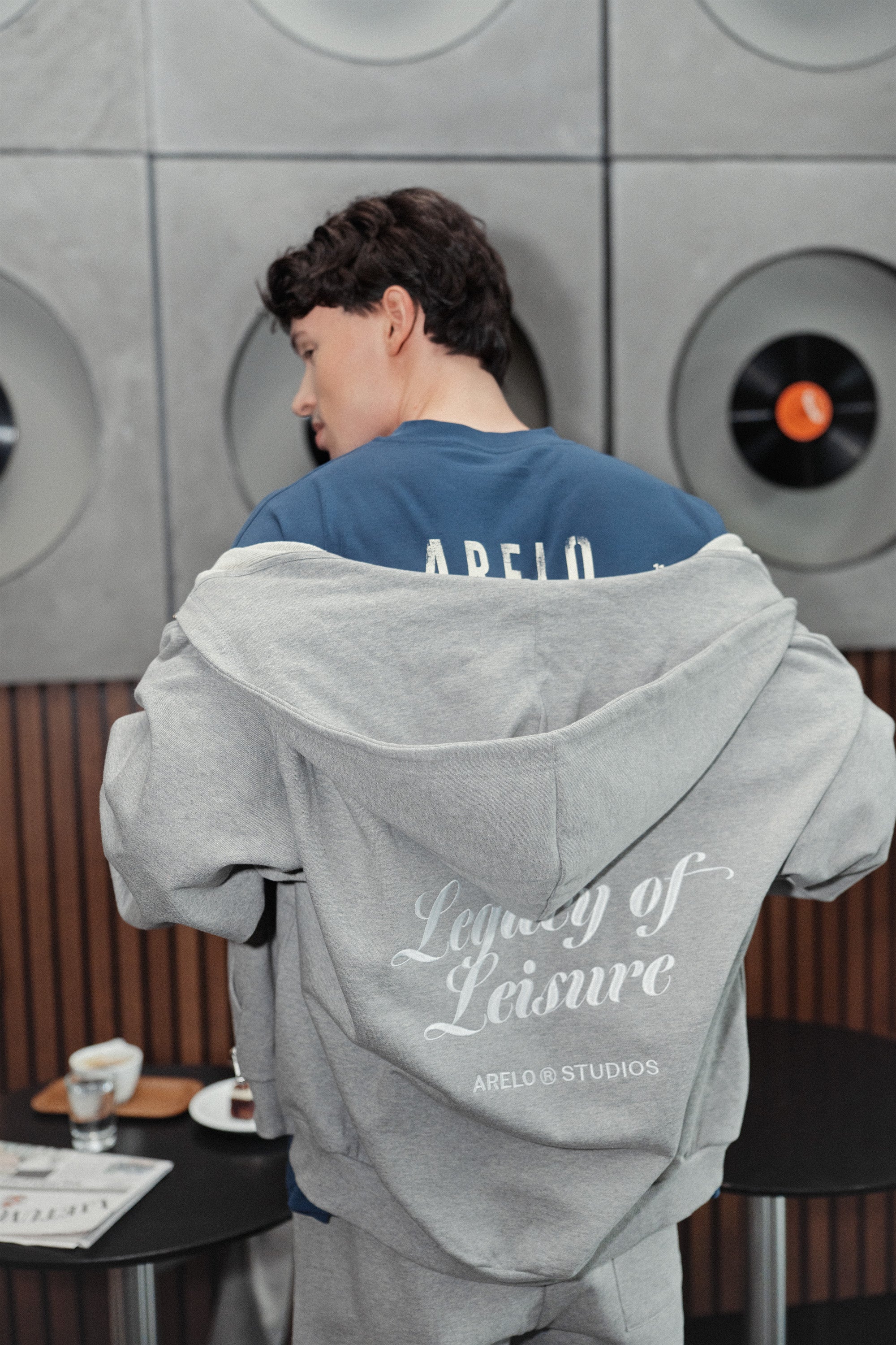 Serif Zip Hoodie Unisex - Grey/White