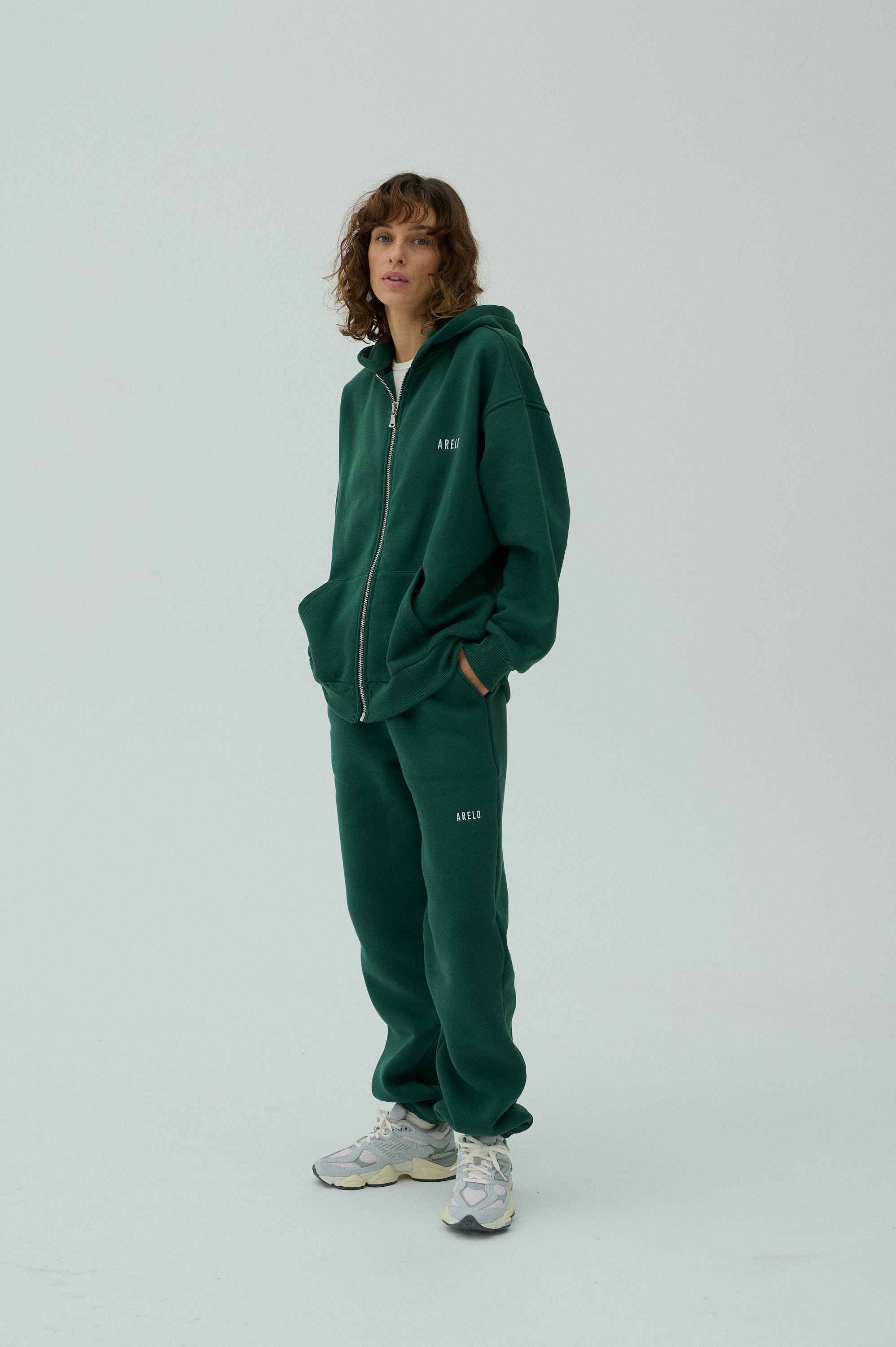 Serif Zip Hoodie - Heather Green/White