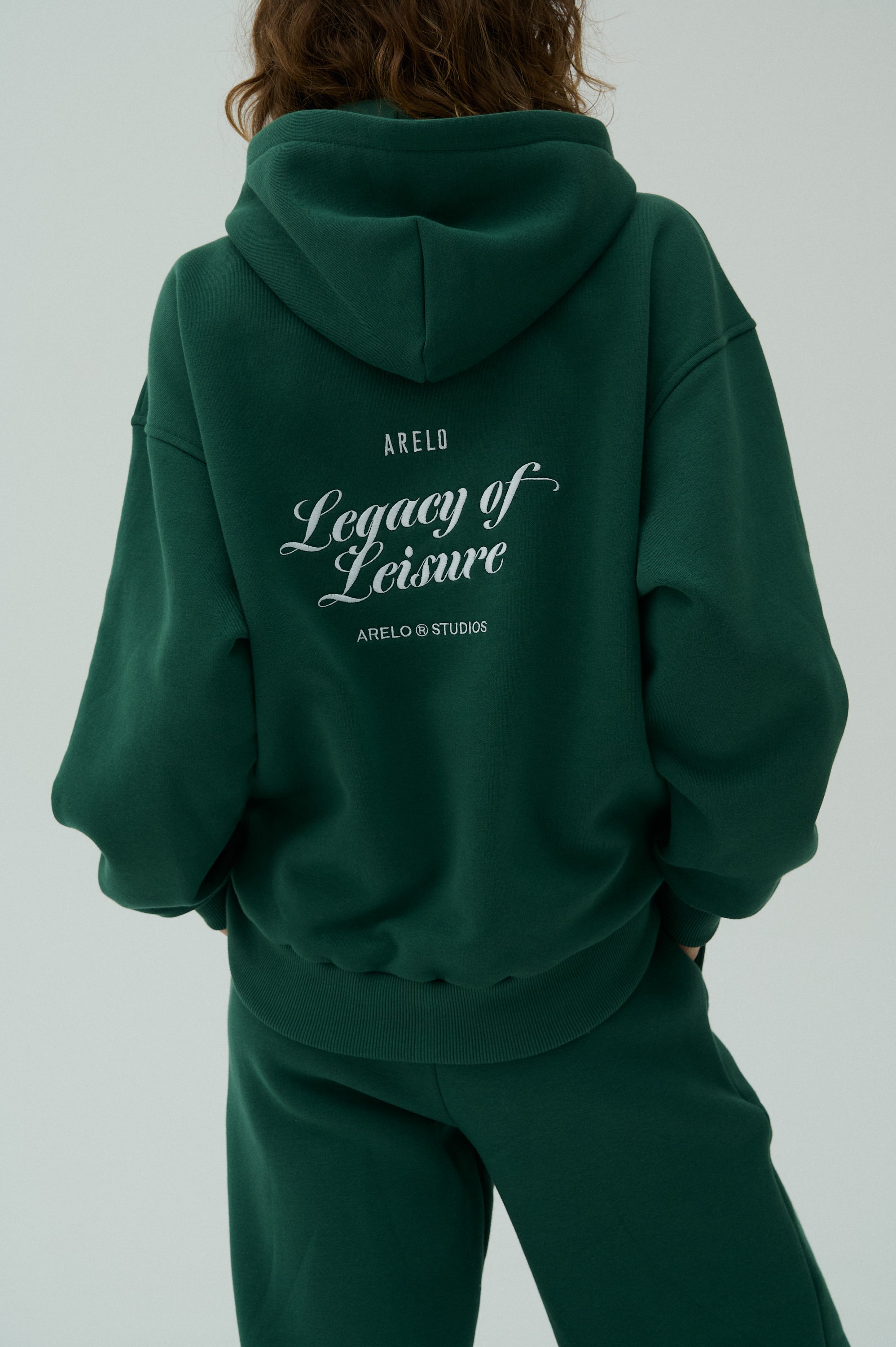 Serif Zip Hoodie - Heather Green/White