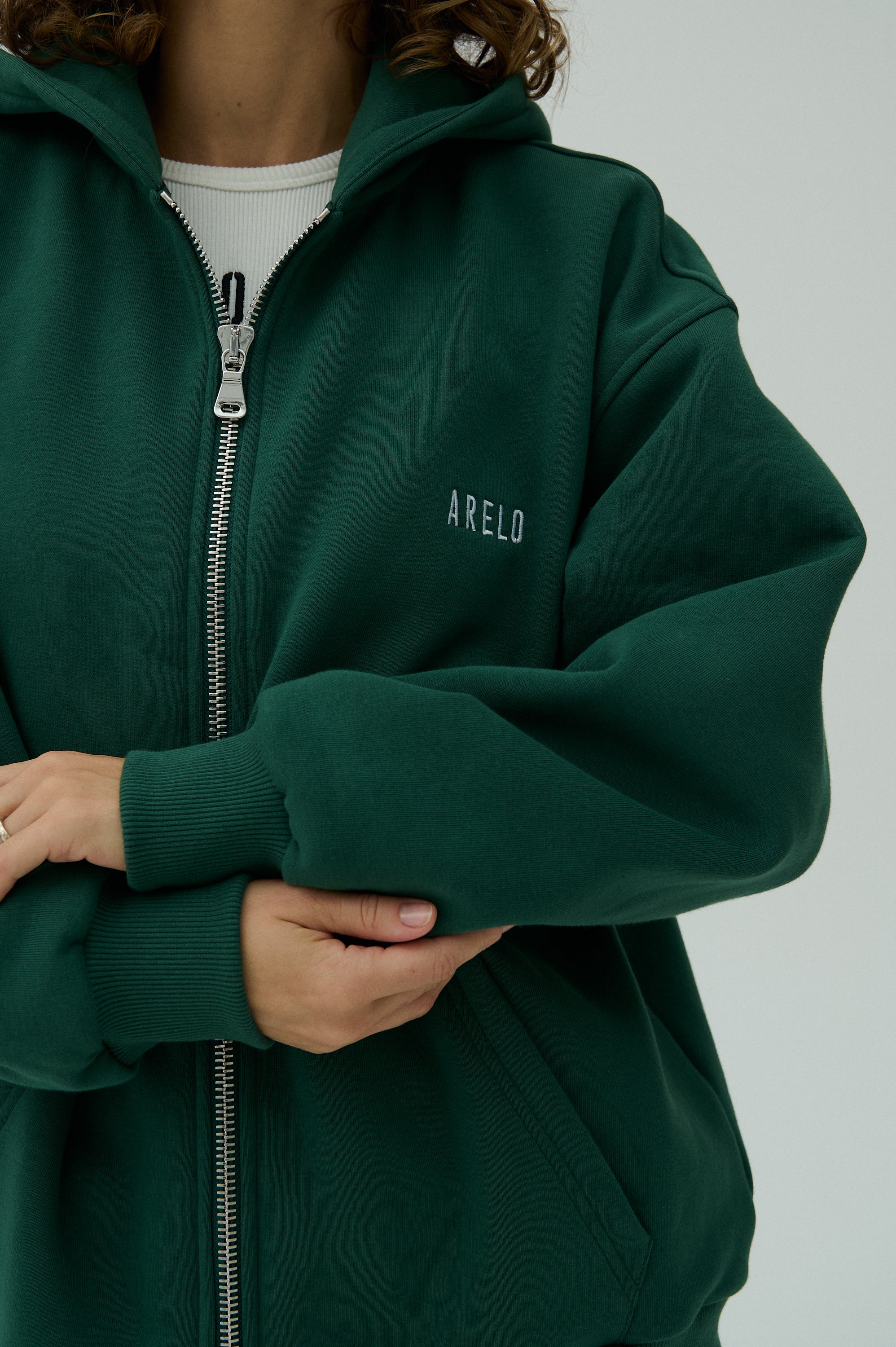 Serif Zip Hoodie - Heather Green/White