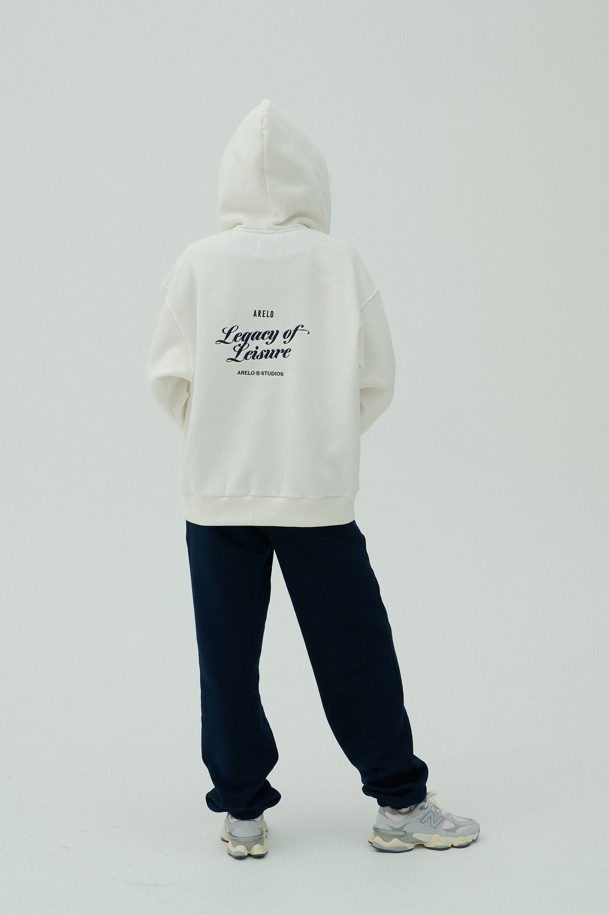 Serif Zip Hoodie - Heather White/Navy