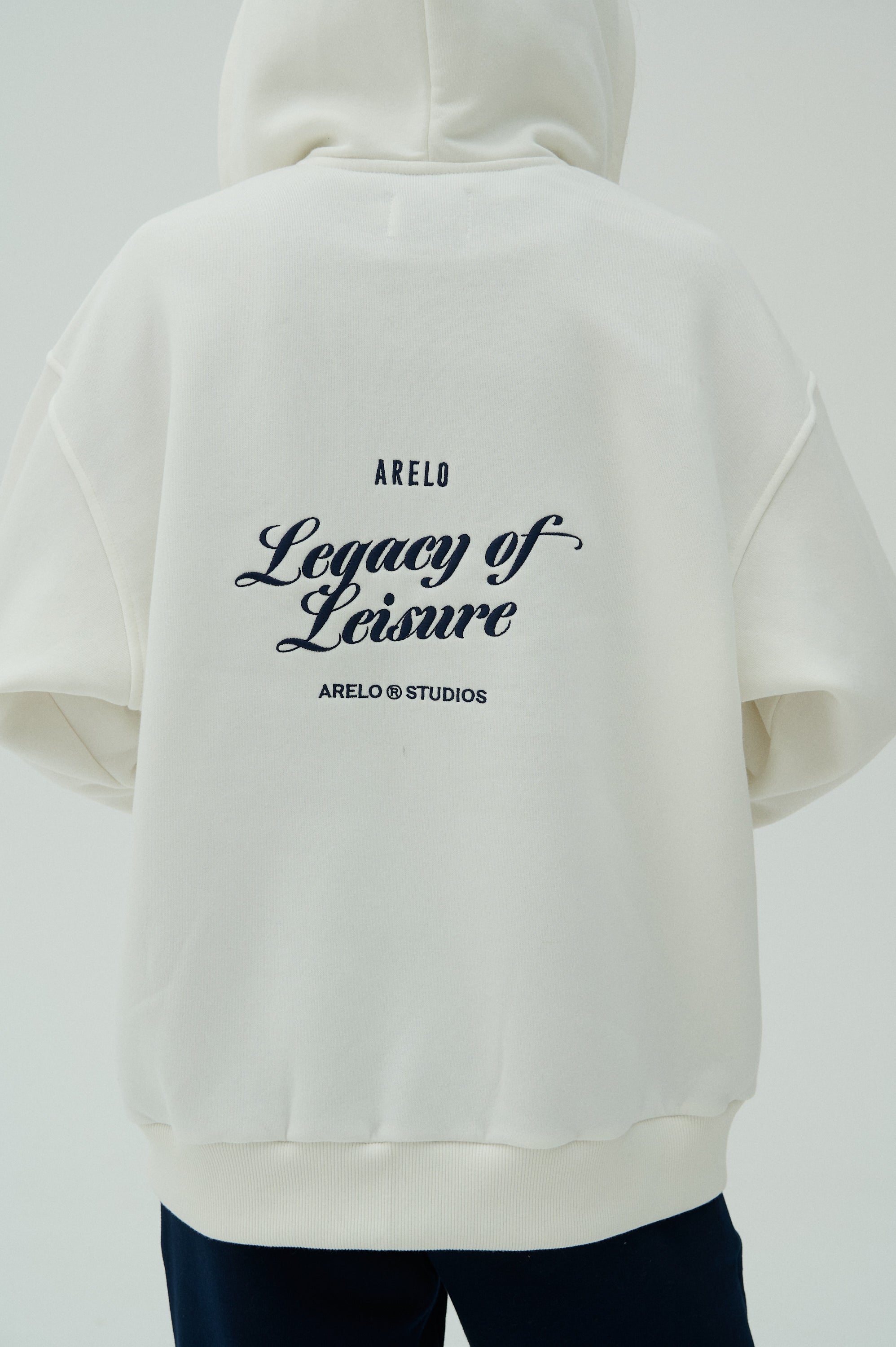 Serif Zip Hoodie - Heather White/Navy