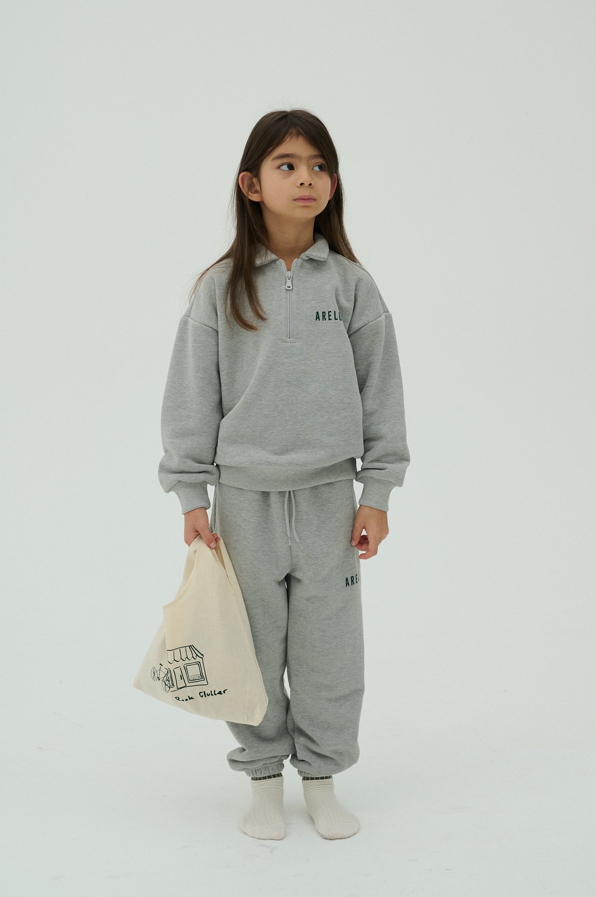 Children Sweatshirt With Zip - Grey/Green