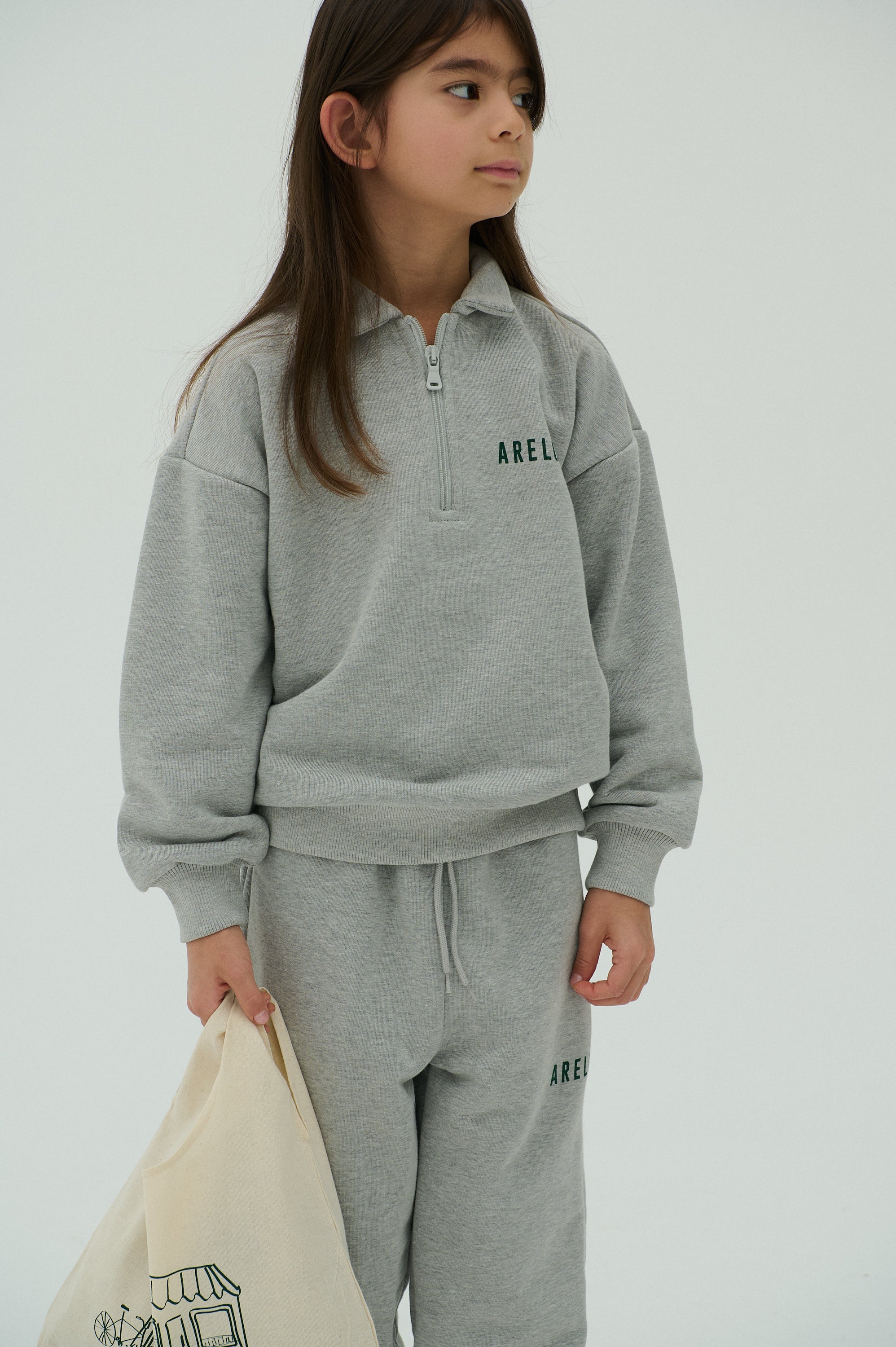 Children Sweatshirt With Zip - Grey/Green
