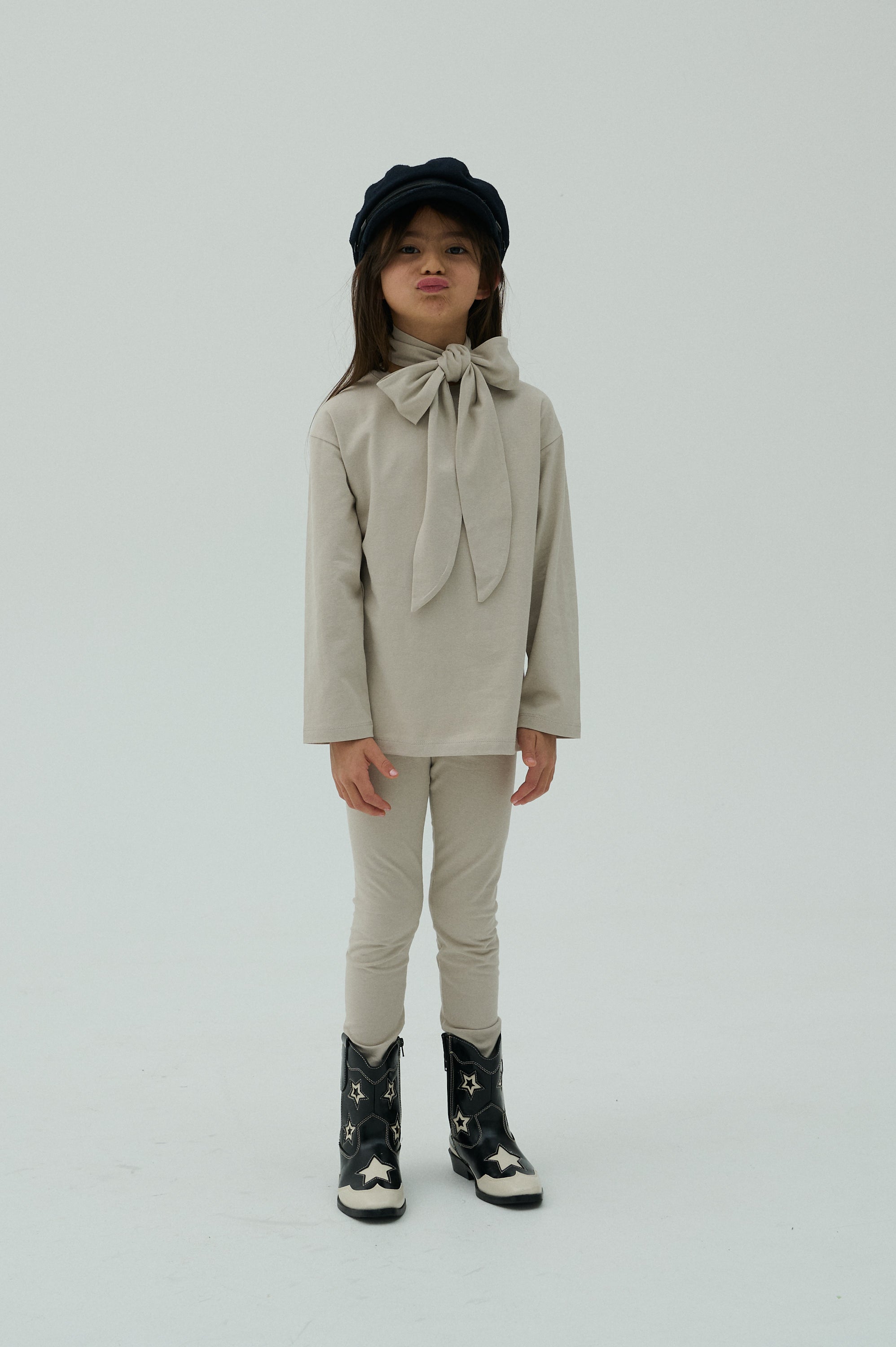 Children Basic Long Sleeve T-shirt Beige/White