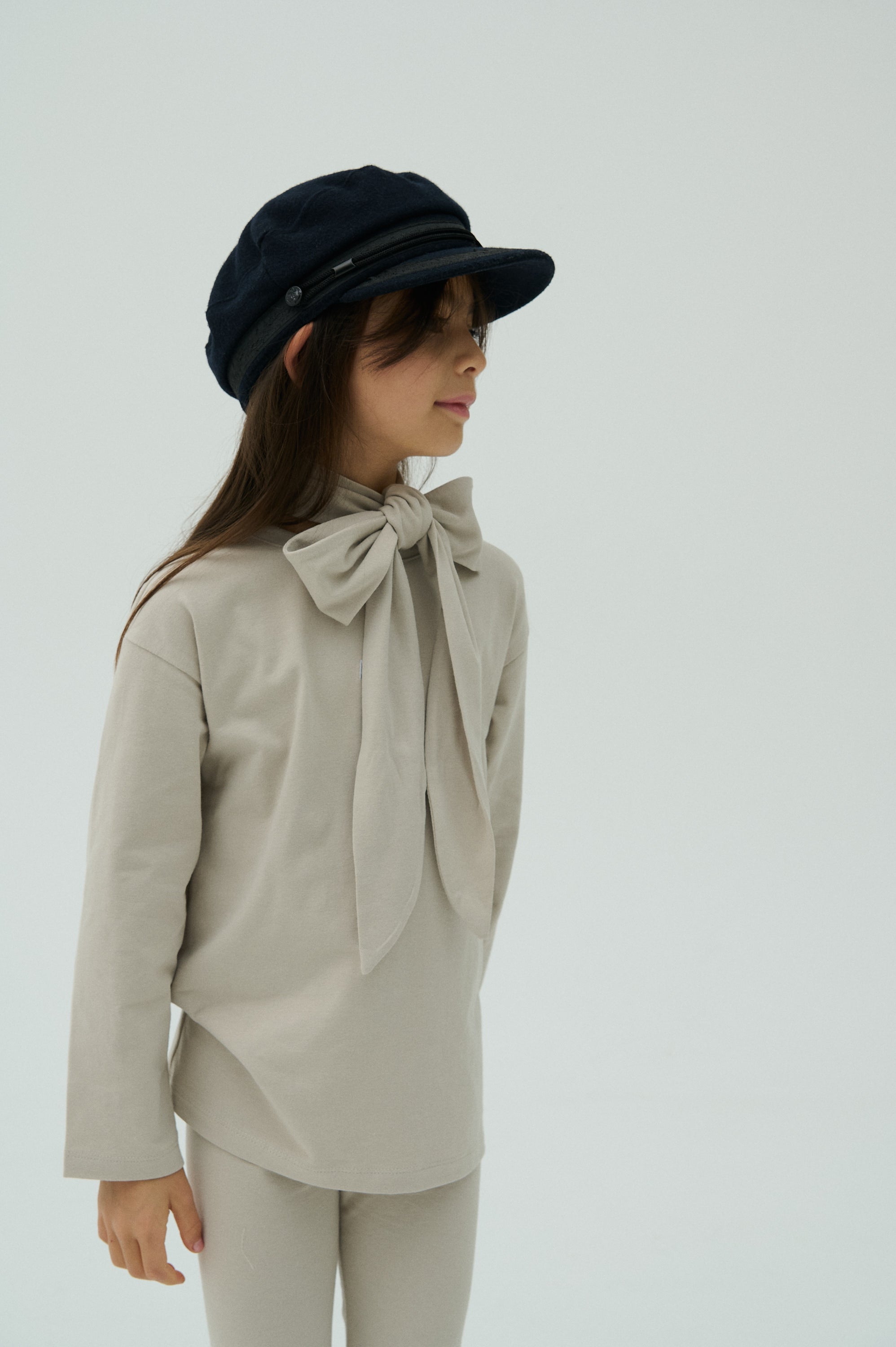 Children Basic Long Sleeve T-shirt Beige/White