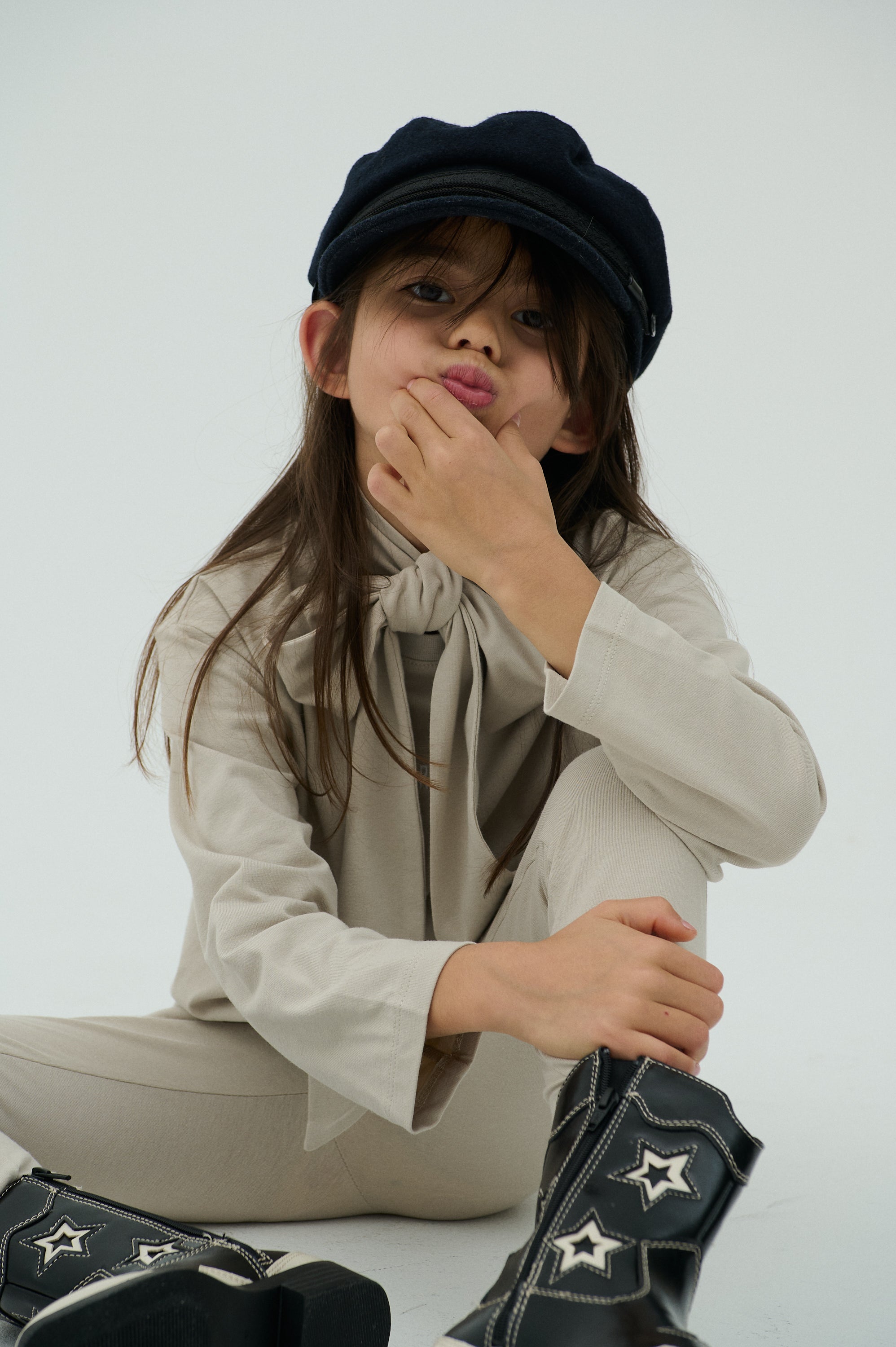 Children Basic Long Sleeve T-shirt Beige/White