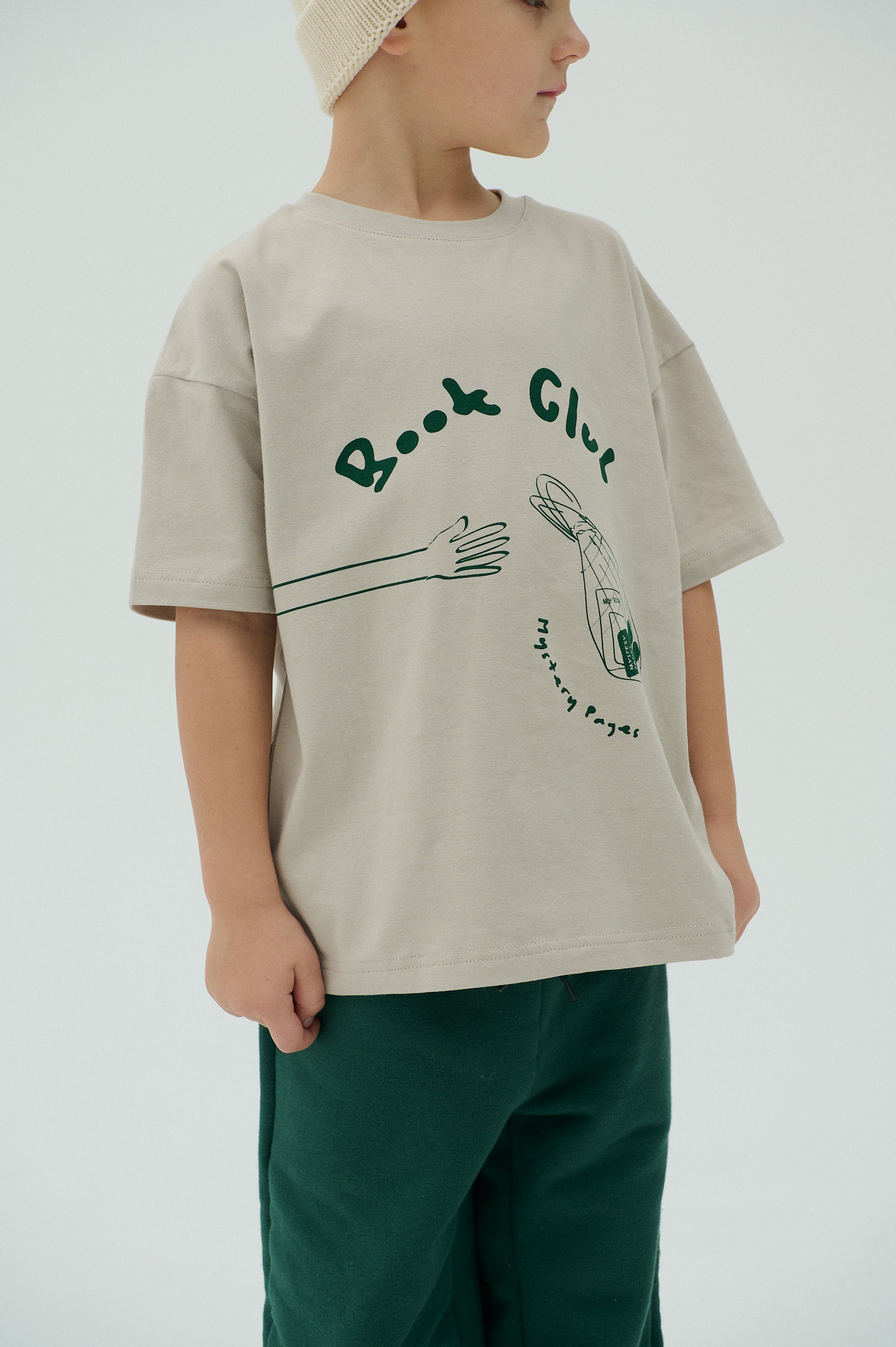 Children Book club Short Sleeve T-shirt Beige/Green