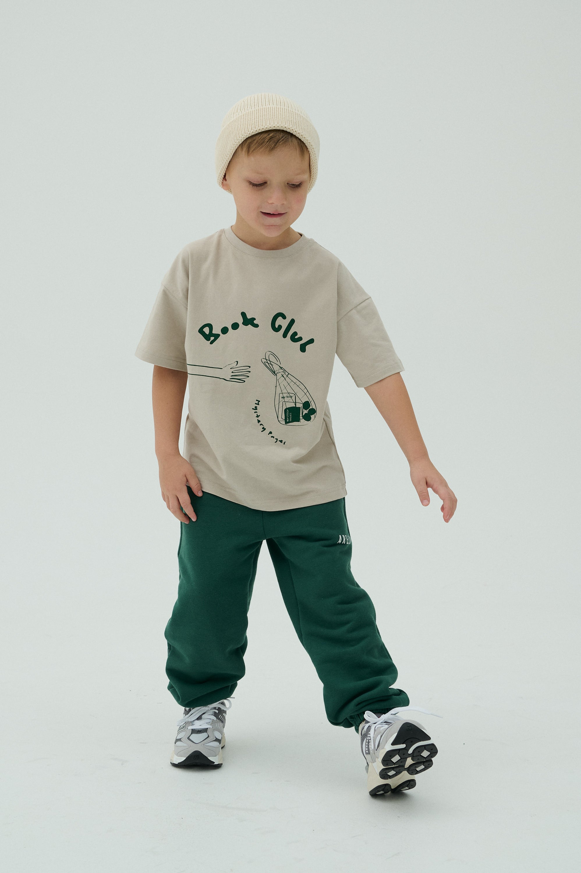 Children Book club Short Sleeve T-shirt Beige/Green