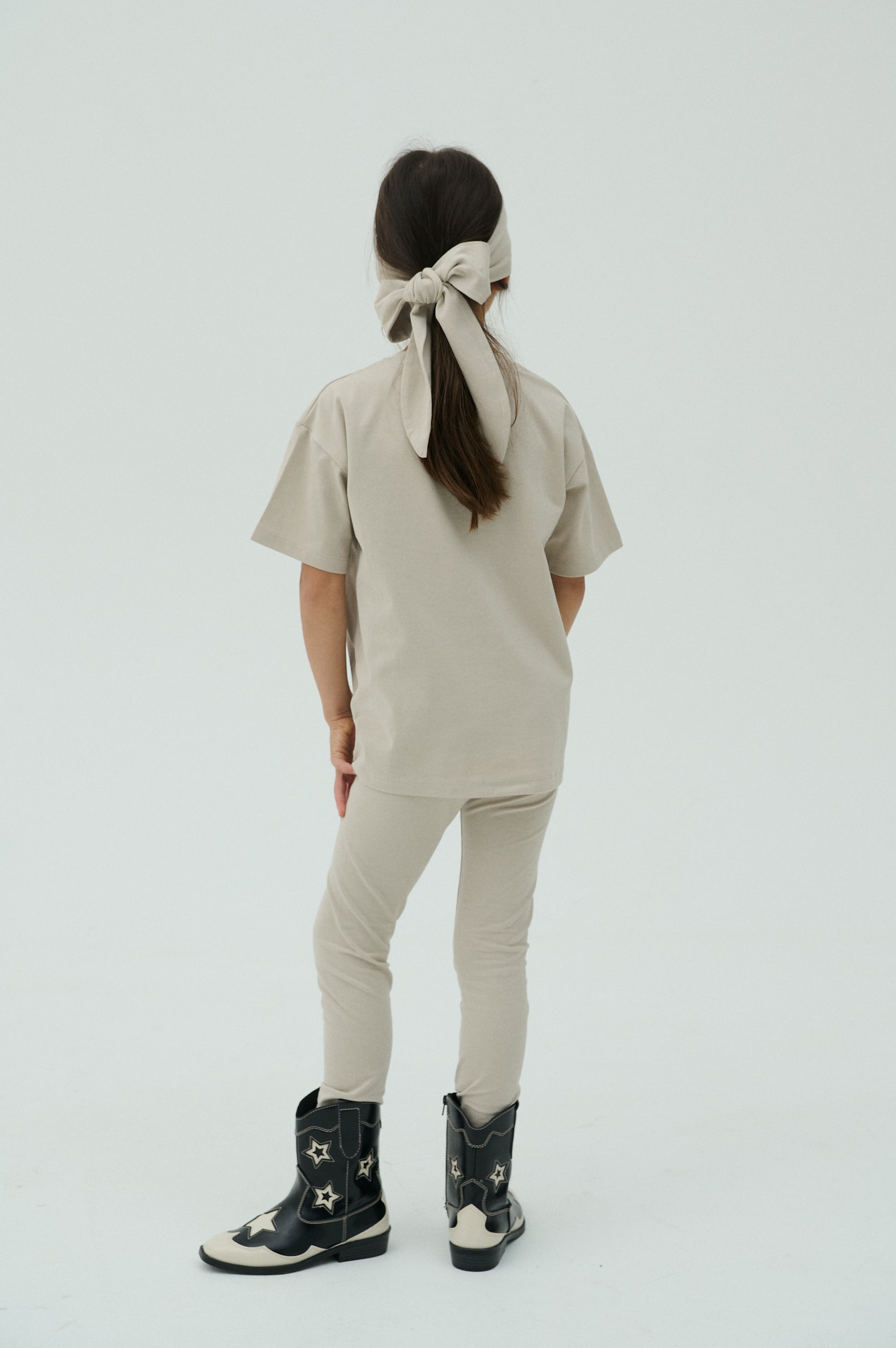 Children Basic Short Sleeve T-shirt Beige/White