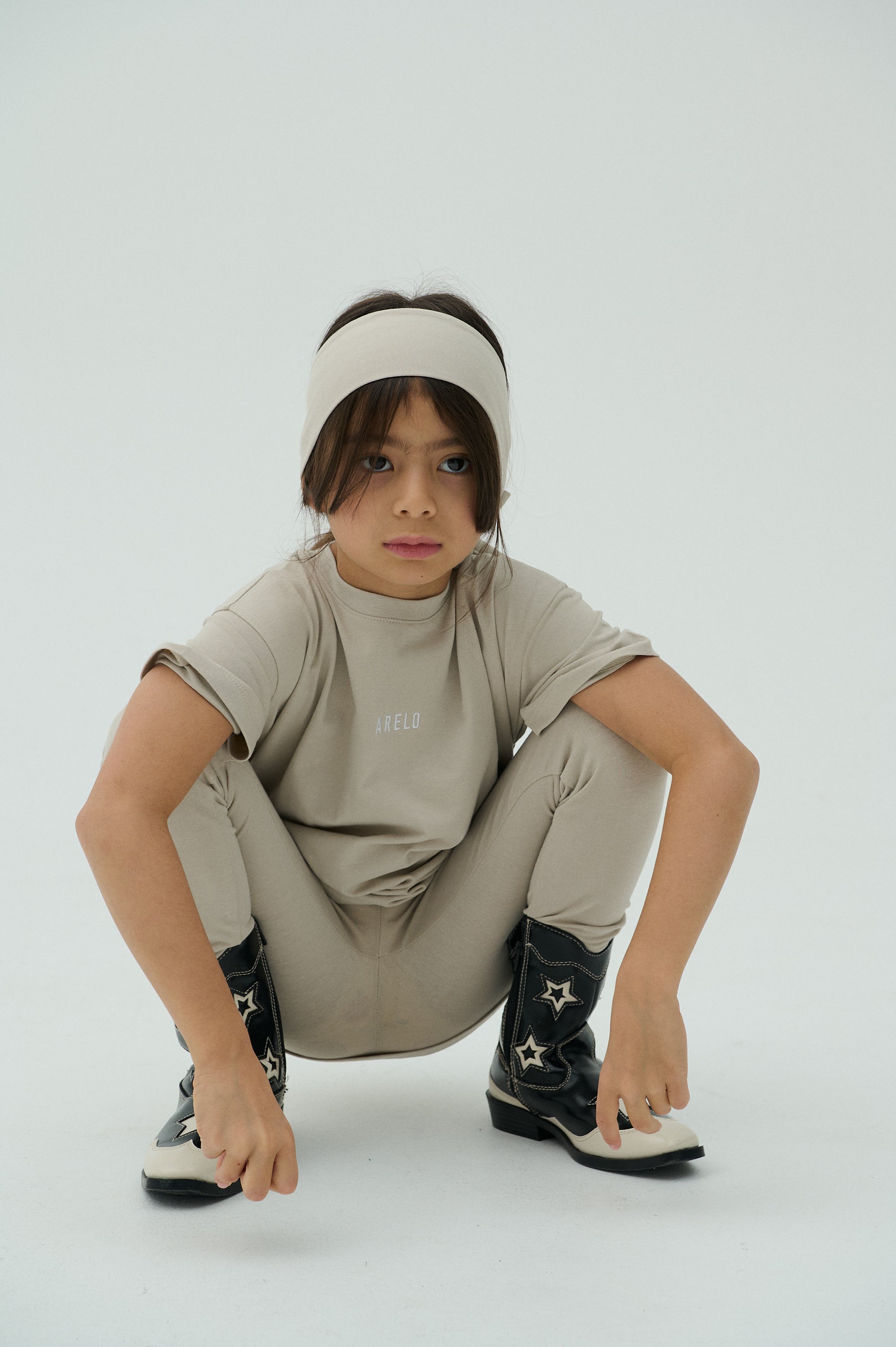 Children Basic Short Sleeve T-shirt Beige/White