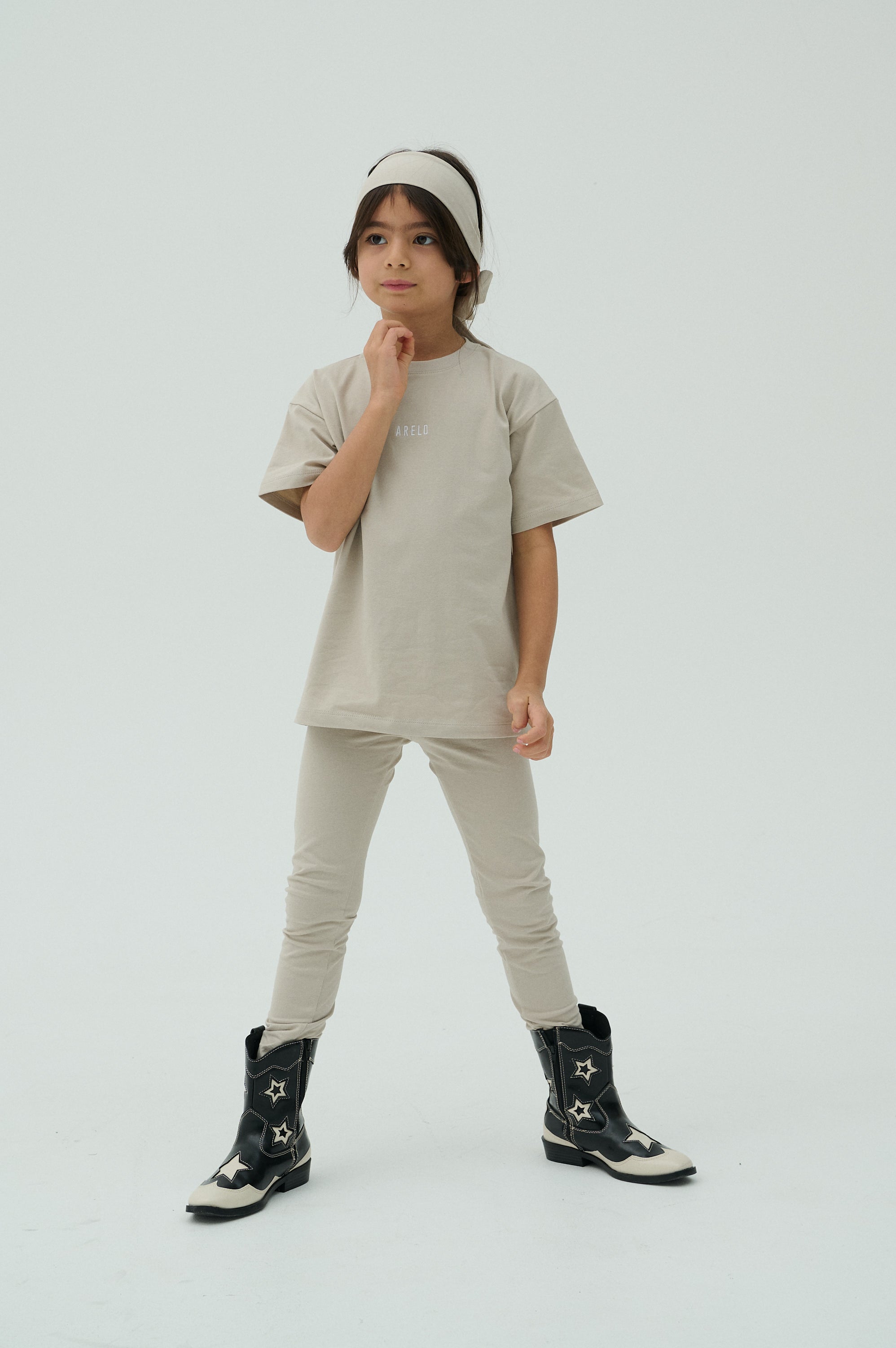 Children Basic Short Sleeve T-shirt Beige/White
