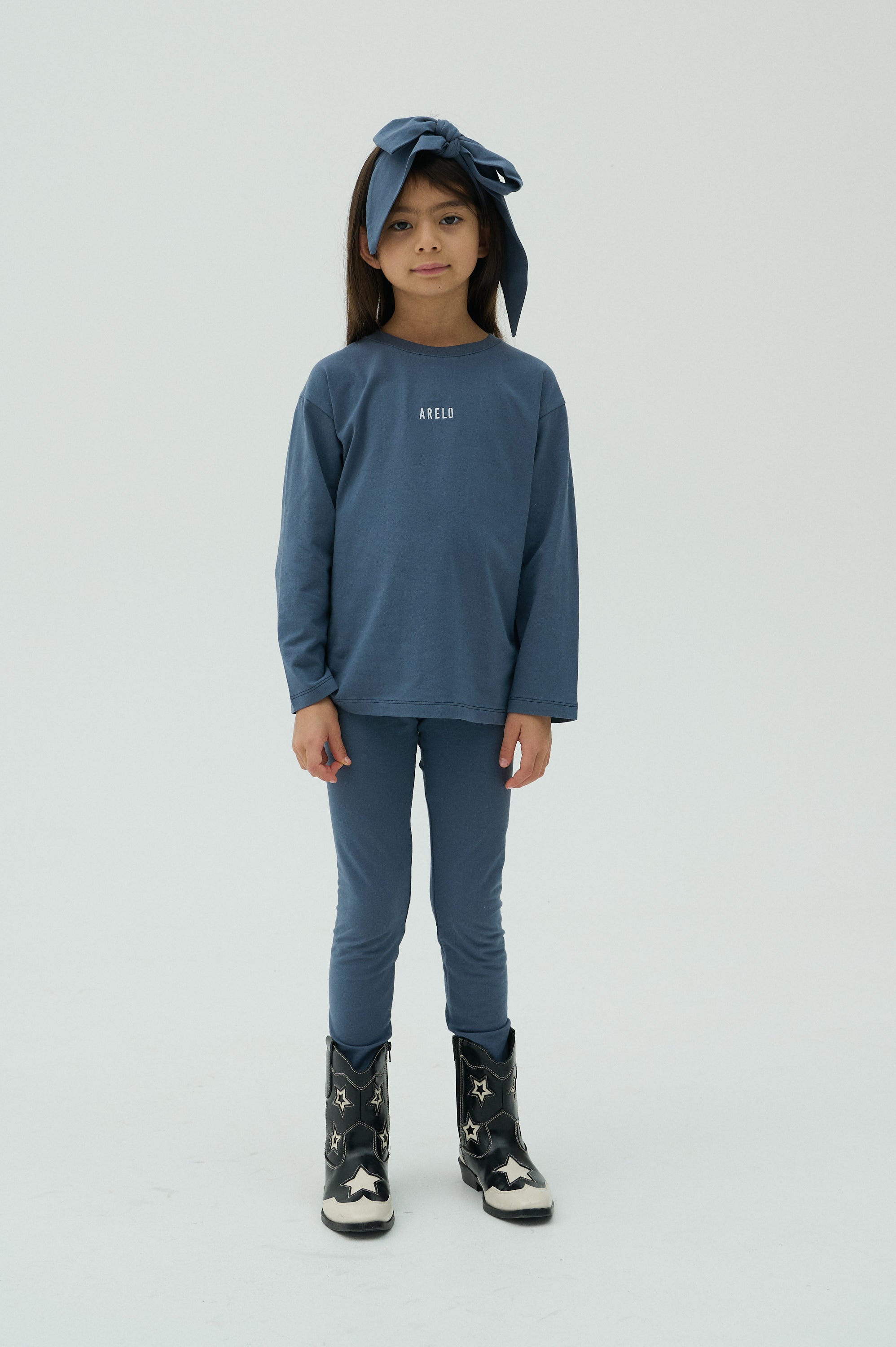 Children Basic Long Sleeve T-shirt Blue/White