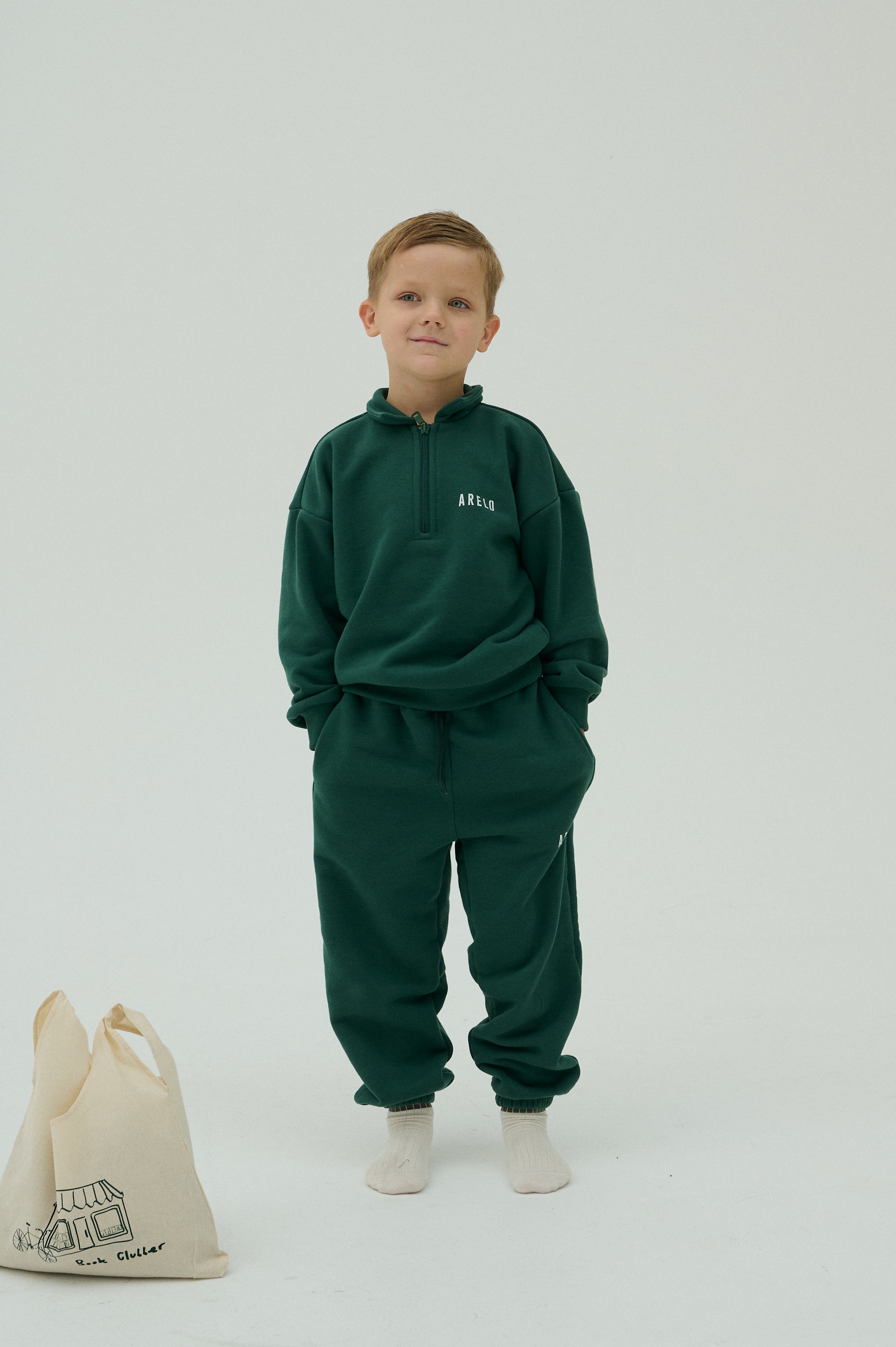 Children Sweatshirt With Zip - Green/White