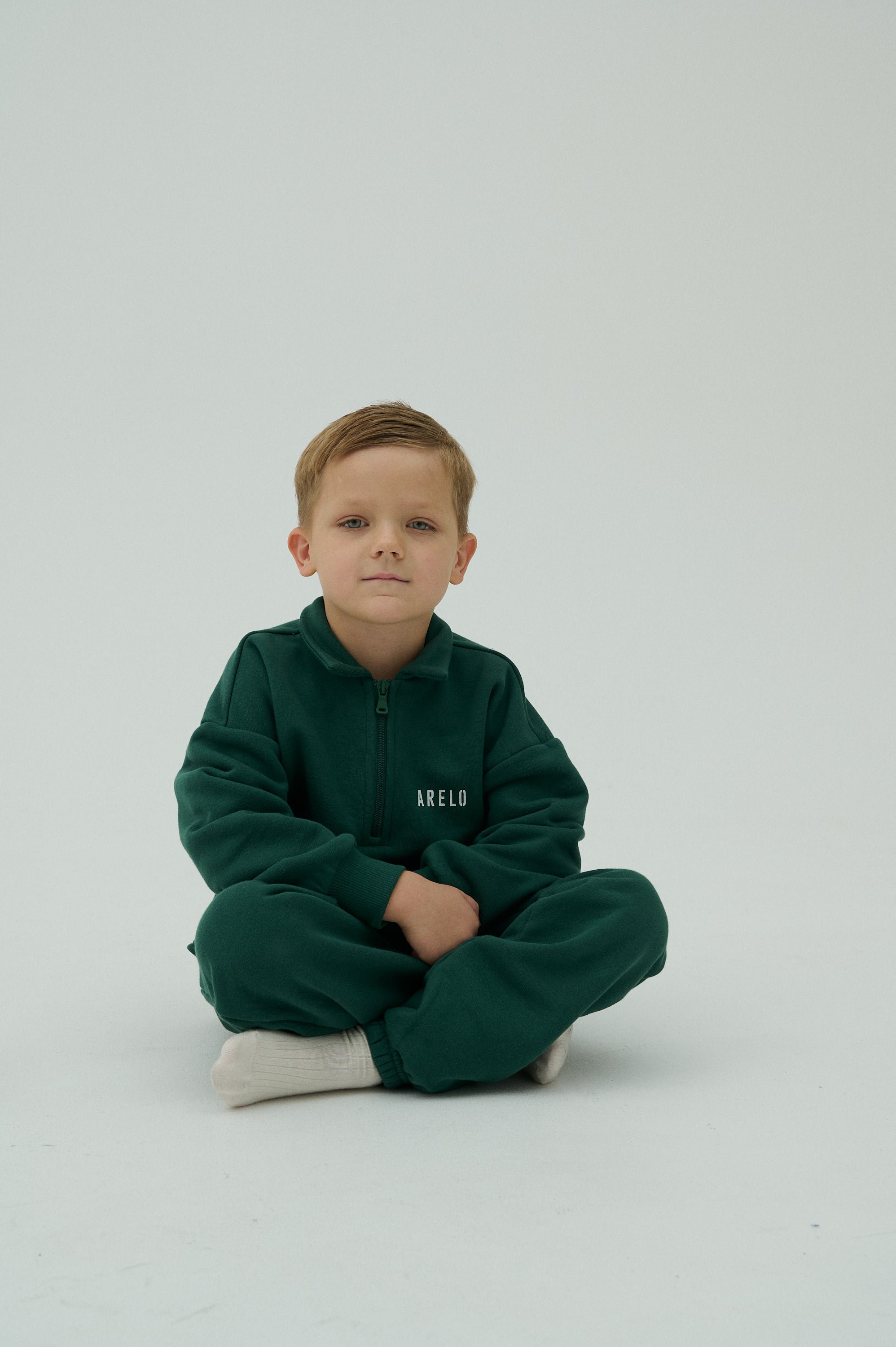Children Sweatshirt With Zip - Green/White