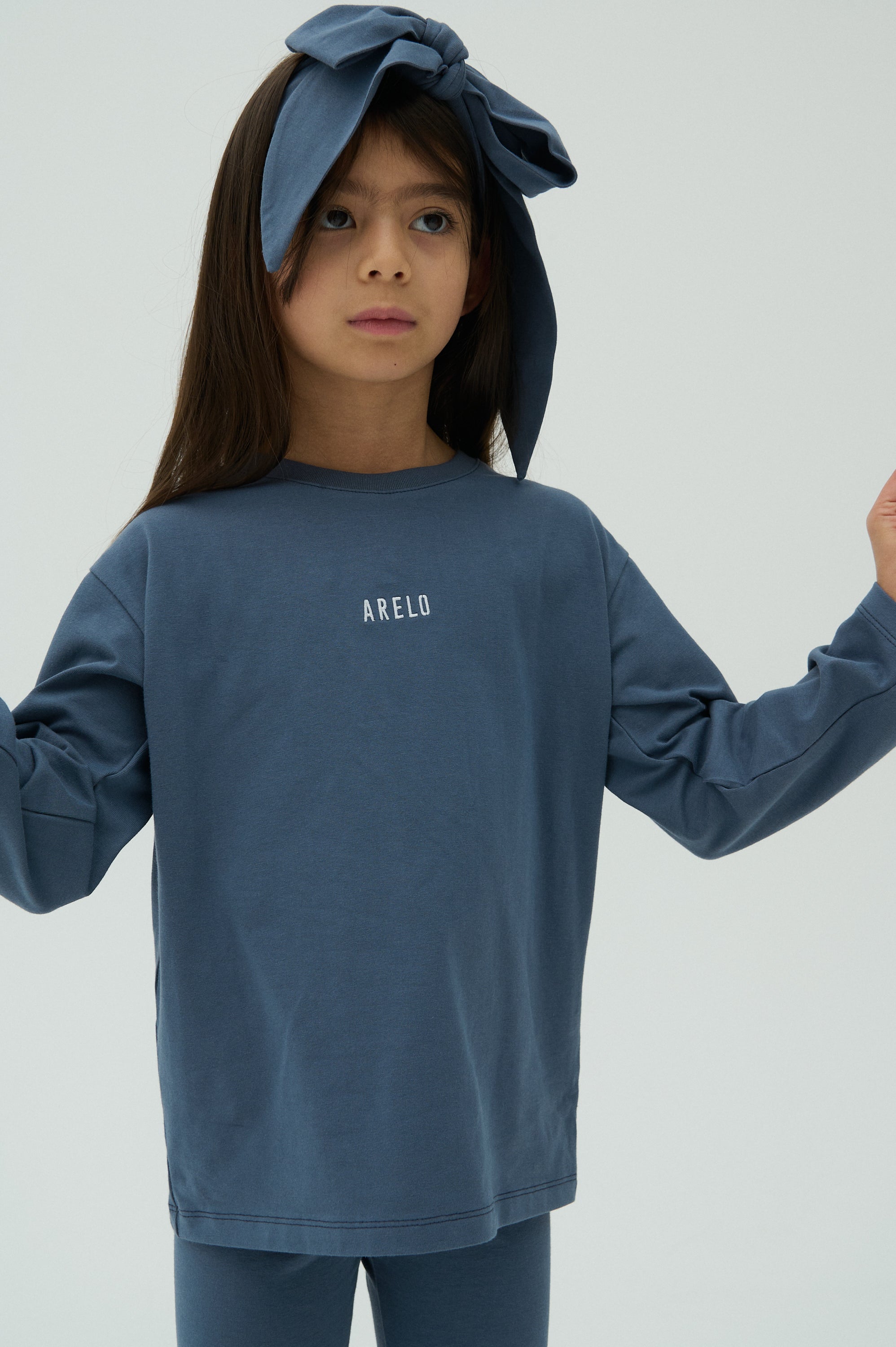 Children Basic Long Sleeve T-shirt Blue/White